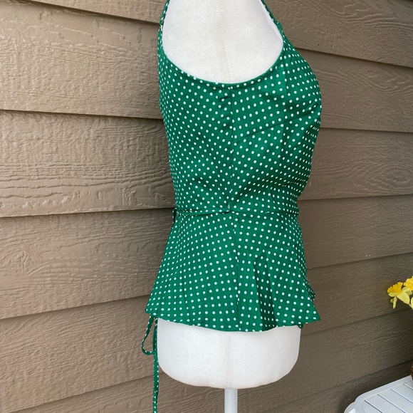 NWOT! Love Stitch Green Polka Dot Wrap Tank, S - Picture 3 of 11